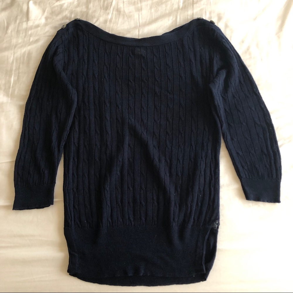 j. crew linen cable knit sweater in navy blue - Picture 6 of 8